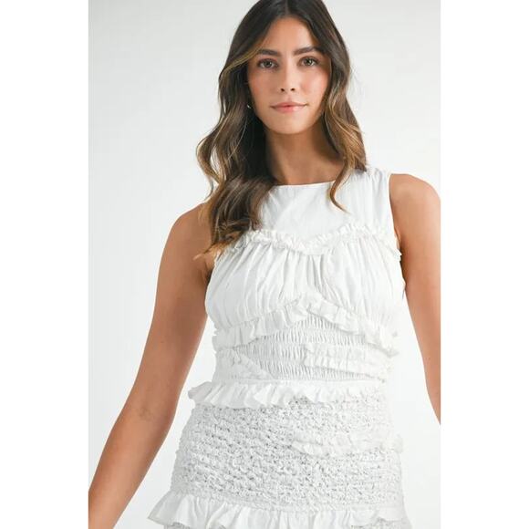 MABLE Ruffled Popcorn Smocked Mermaid Midi Dress - Picture 9 of 10